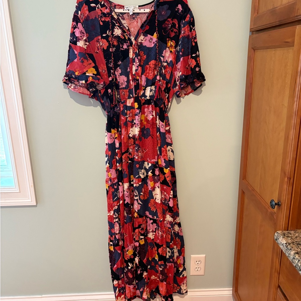 Jessica Simpson Red and Pink Floral Maxi Dress